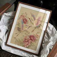 Graceful Cranes Among Peony Blooms