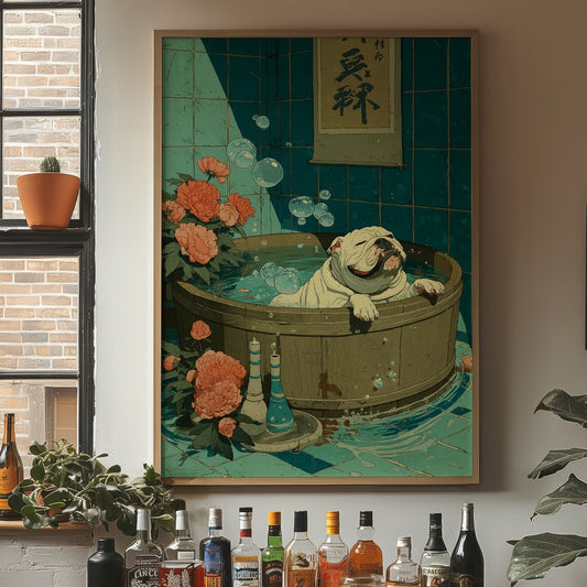 Pug's Bath Among Peach Blossoms