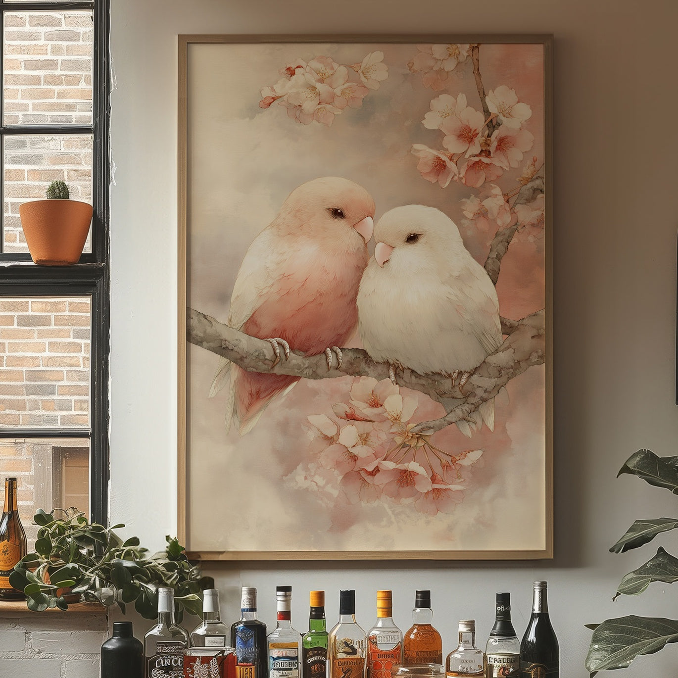 Love Birds Among Cherry Blossoms
