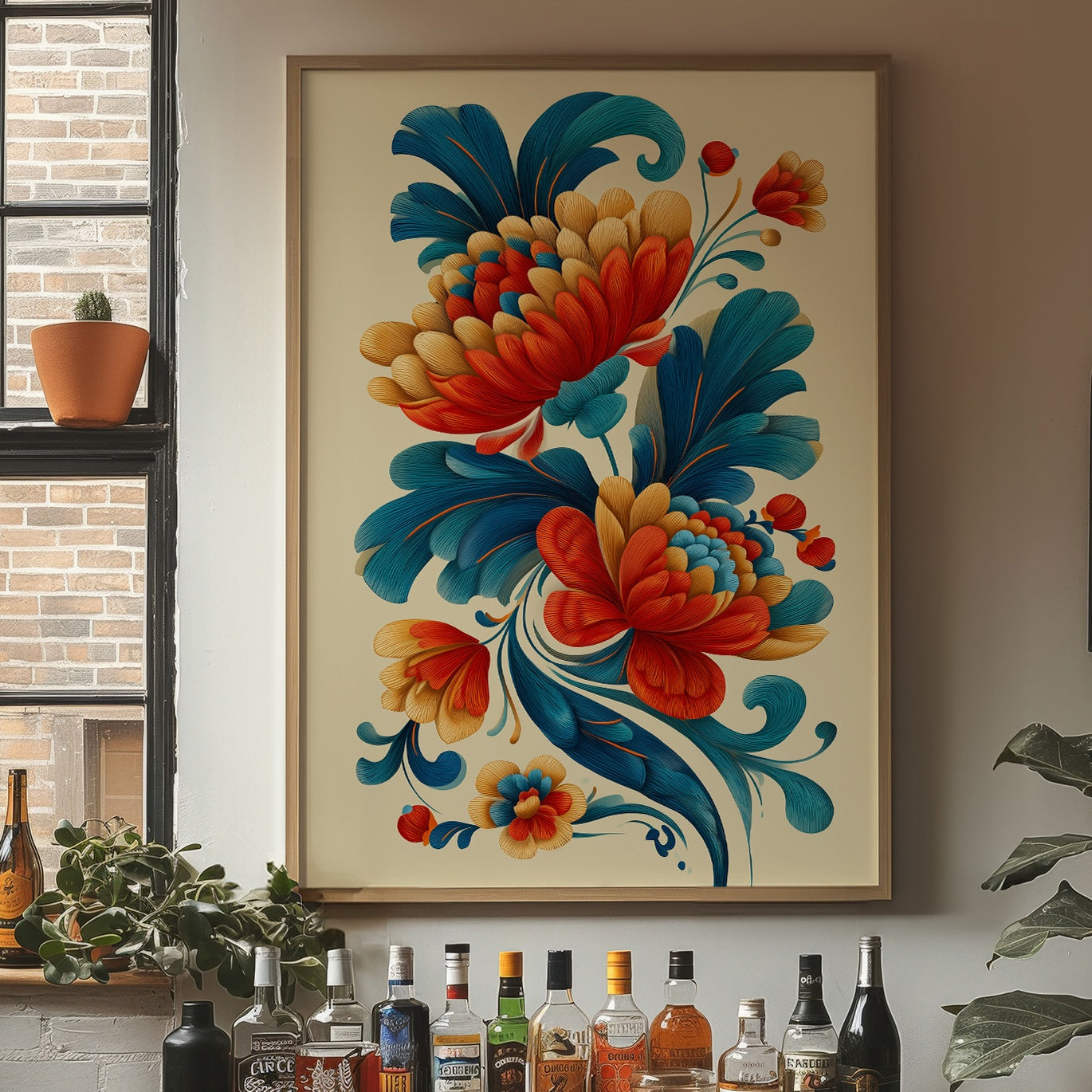 Folk Blooms Dance In Teal