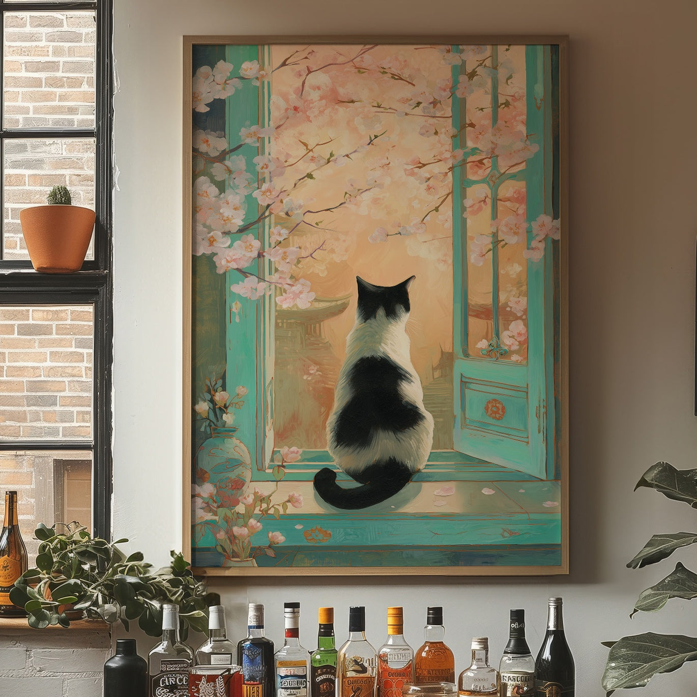 Cherry Blossoms Dance With Curious Cat