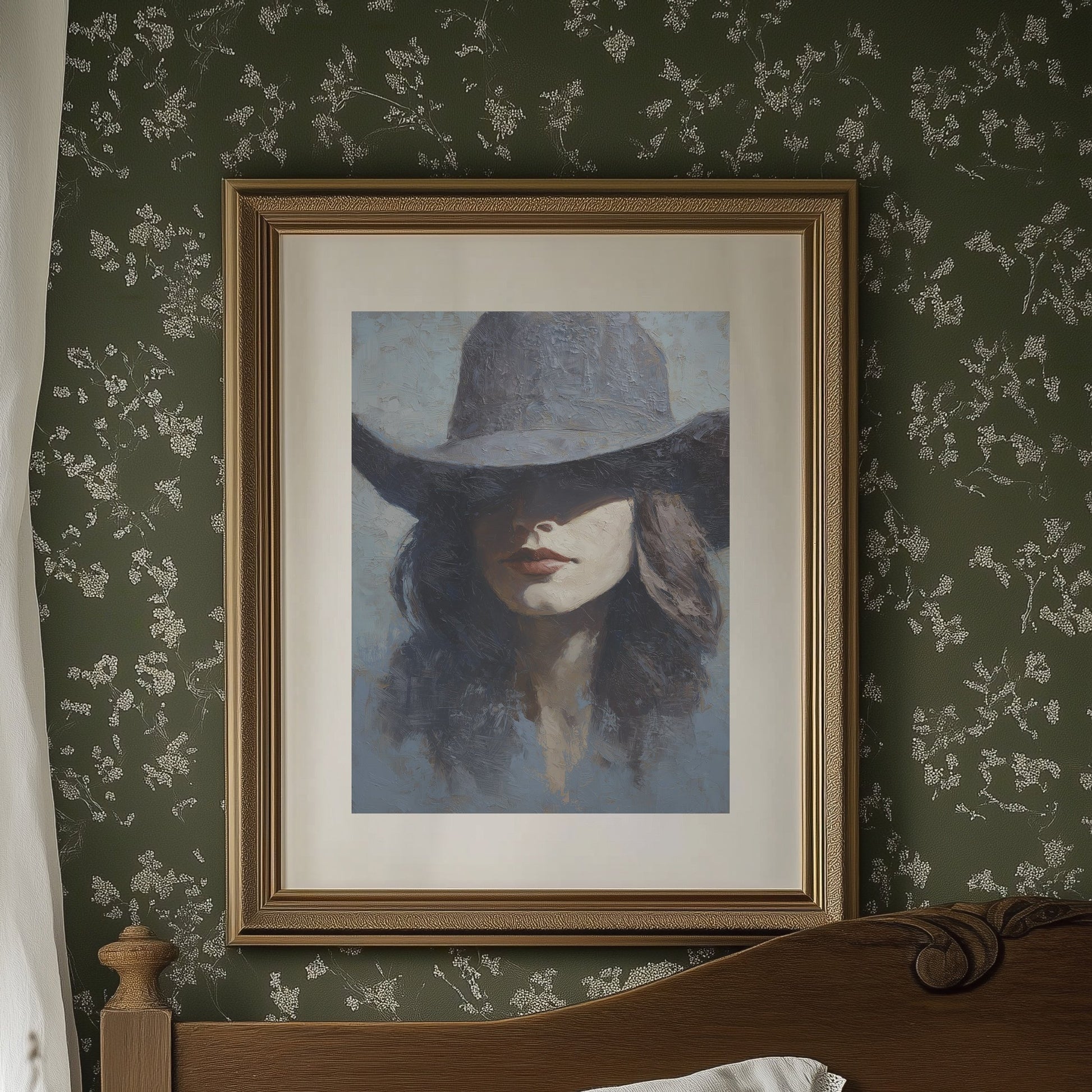 Crimson Lips Under Shadowed Brim