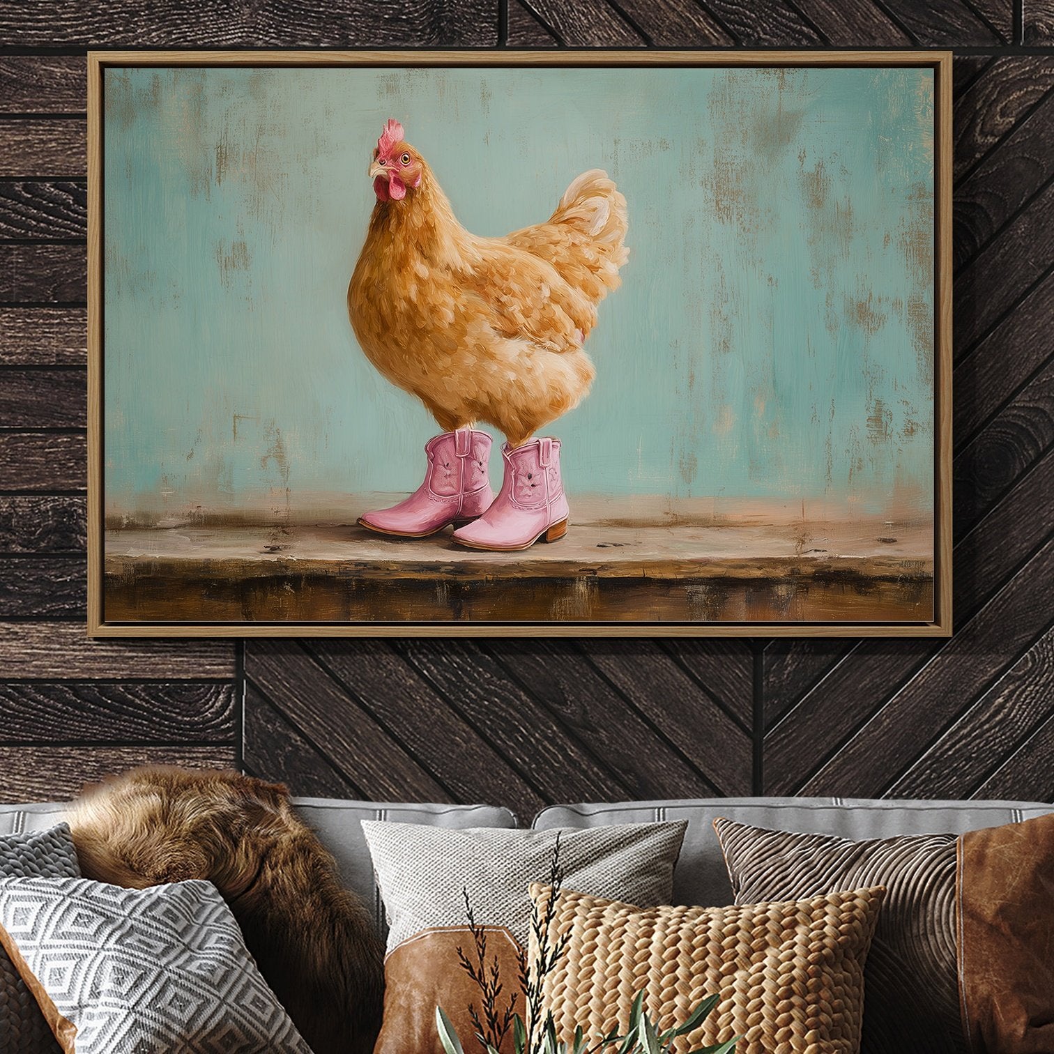 Hen Struts In Pink Boots