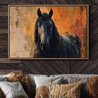 Midnight Stallion Against Amber Sky