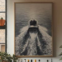 Speedboat Cuts Through Morning Fog