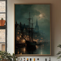 Harbor Lights Below Foggy Moon