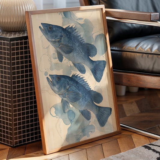 Indigo Swimmers Through Watercolor Currents