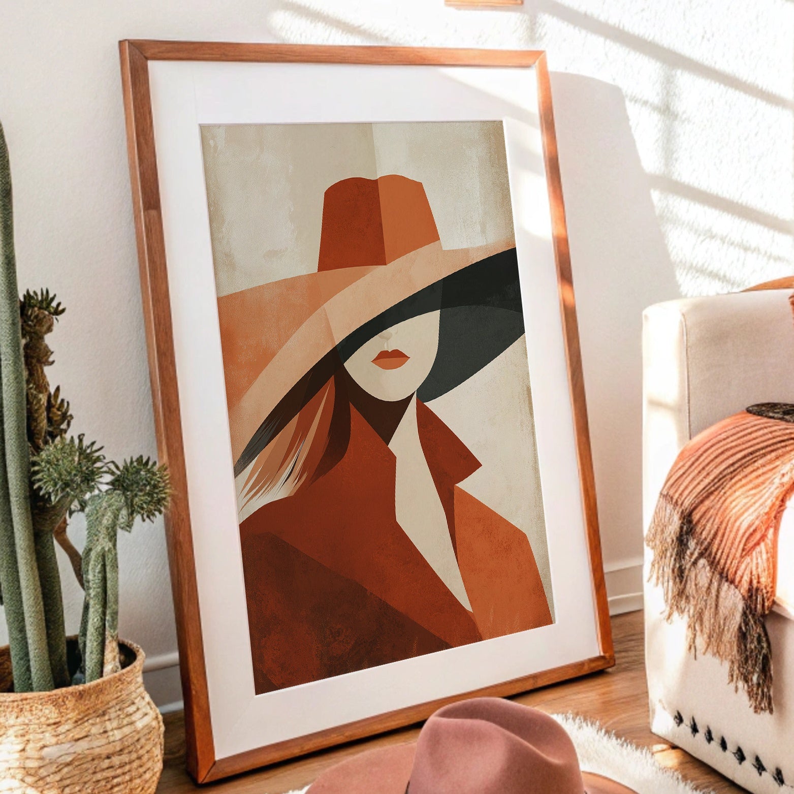 Terracotta Silhouette in Wide-Brimmed Shadow