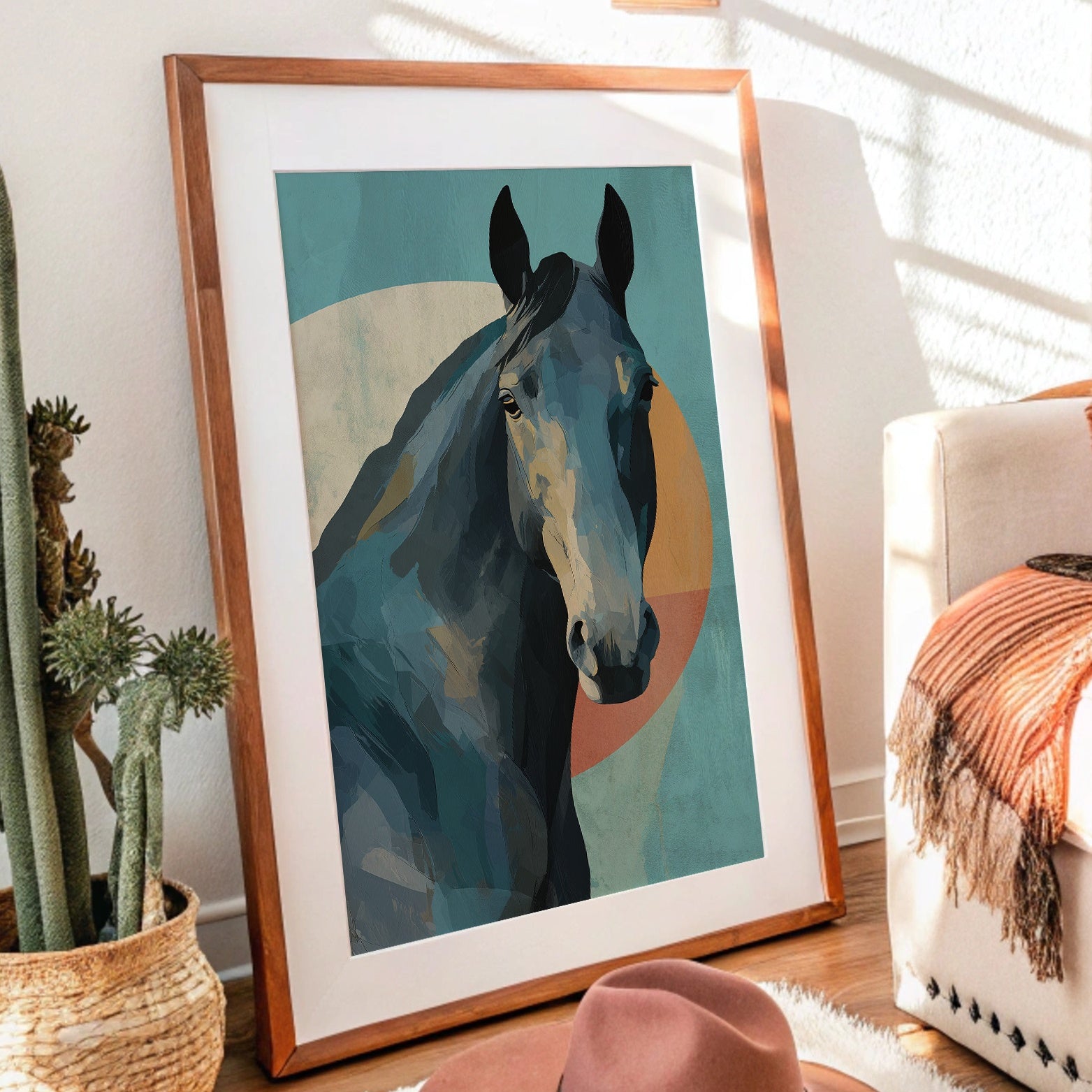 Equine Geometry: Portrait in Teal and Amber