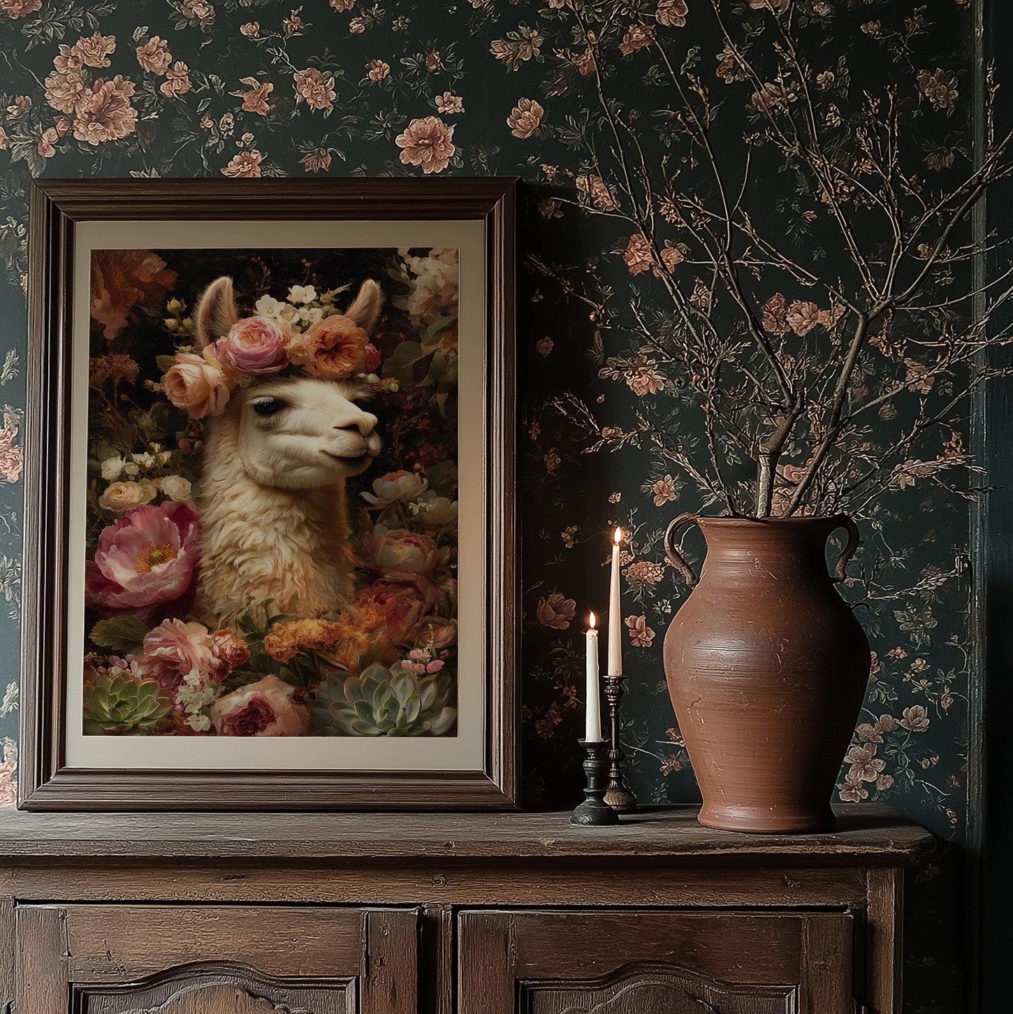 Crowned Llama In Floral Court