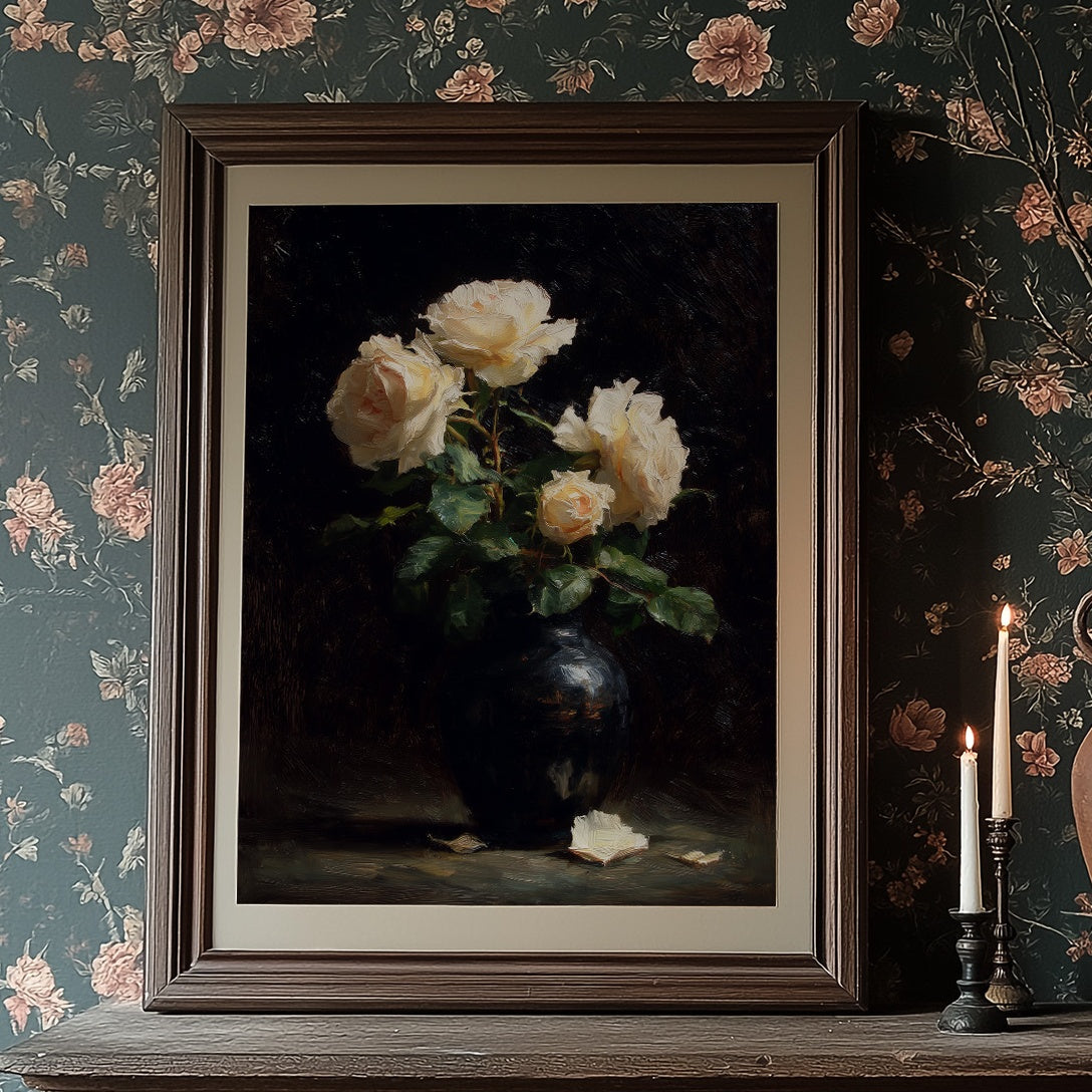 Pale Blooms Against Midnight Walls