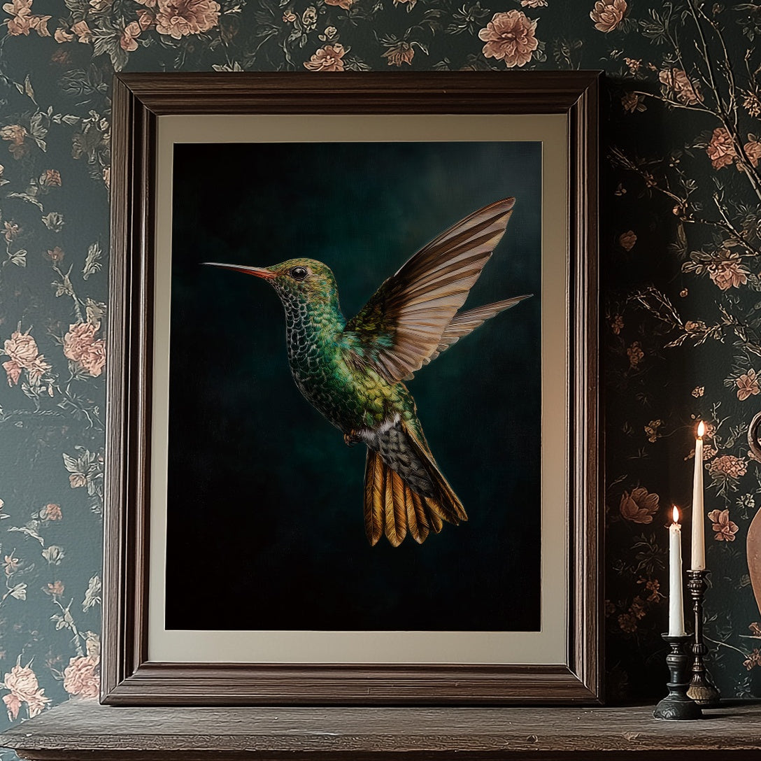Jeweled Flight Against Midnight Teal