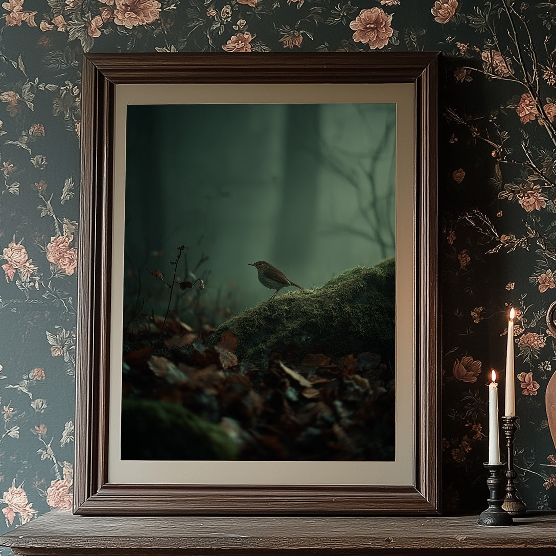 Solitary Songbird In Misty Forest