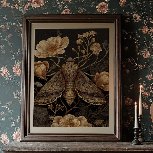 Midnight Moth Among Golden Blooms