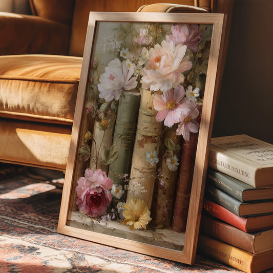 Peonies Rest Among Vintage Volumes