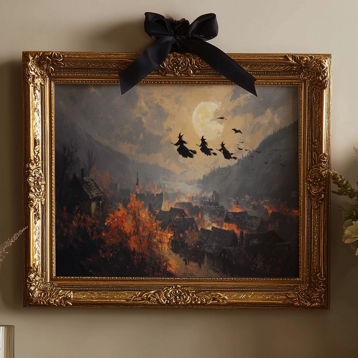 Witches Soar Over Burning Village