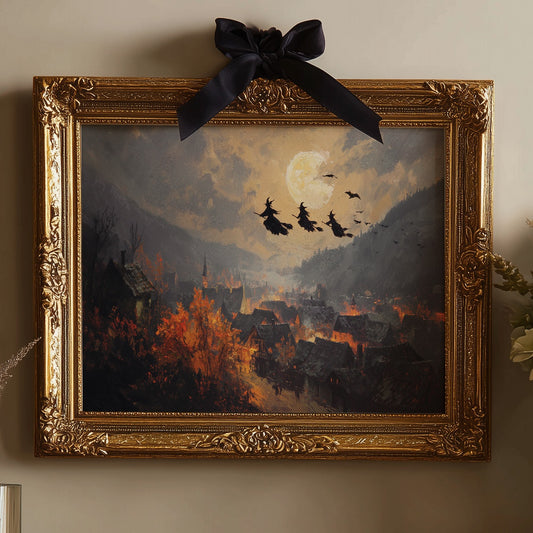 Witches Soar Over Burning Village