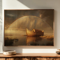 Wooden Ark Beneath Rainbow Promise