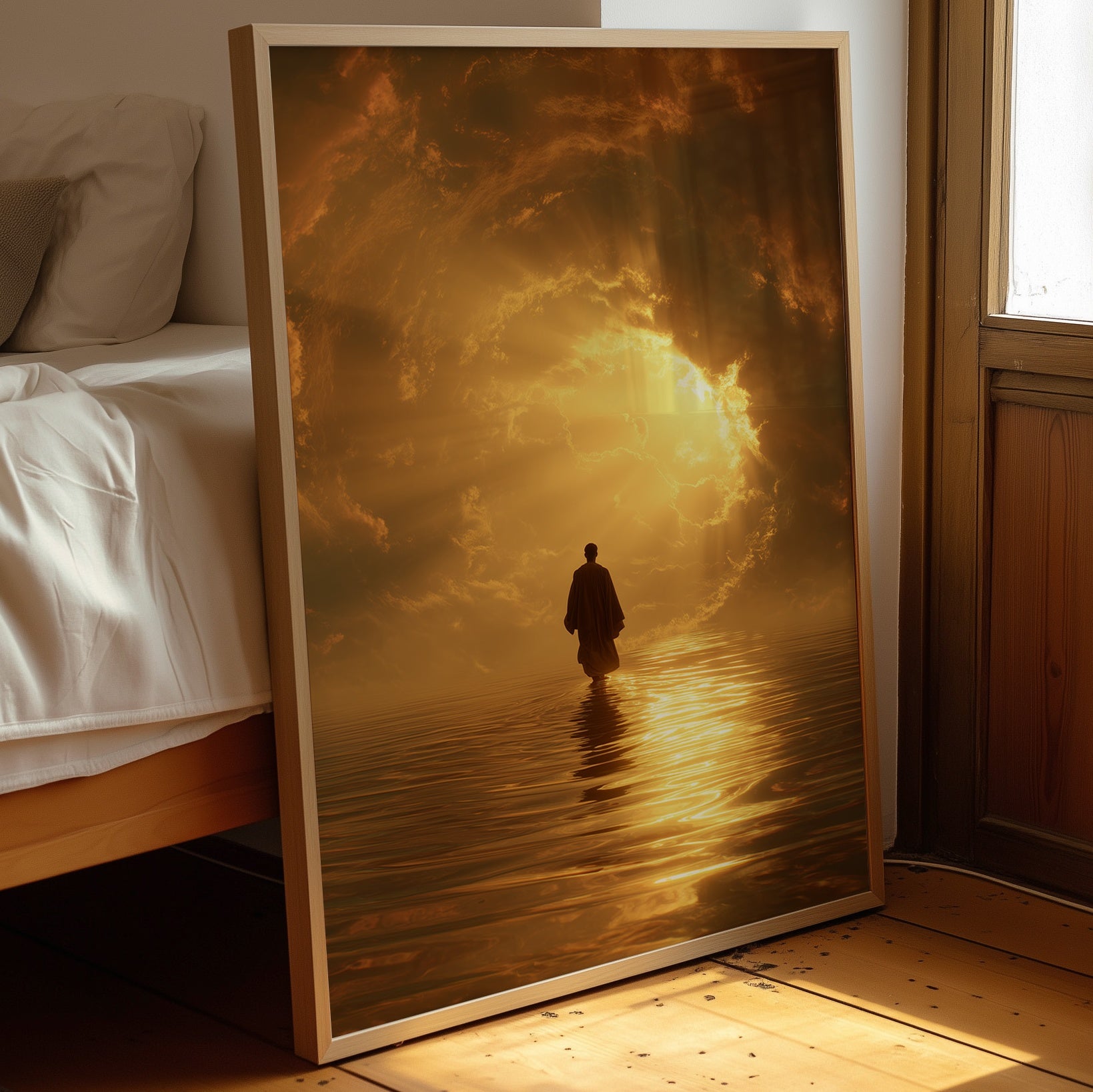Pilgrim Walks Toward Golden Horizon