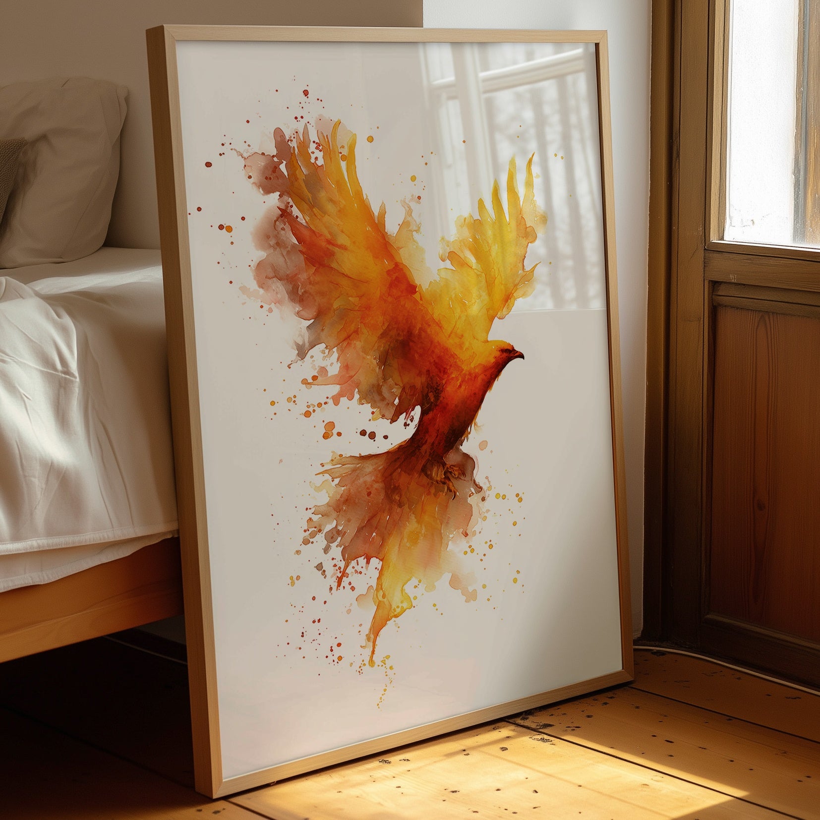 Phoenix Rising From Amber Flames