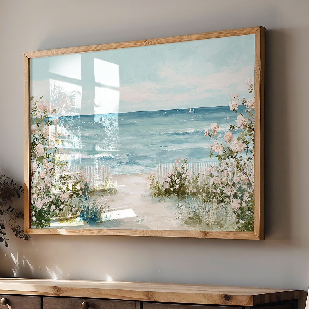 Seaside Roses Frame Distant Sails