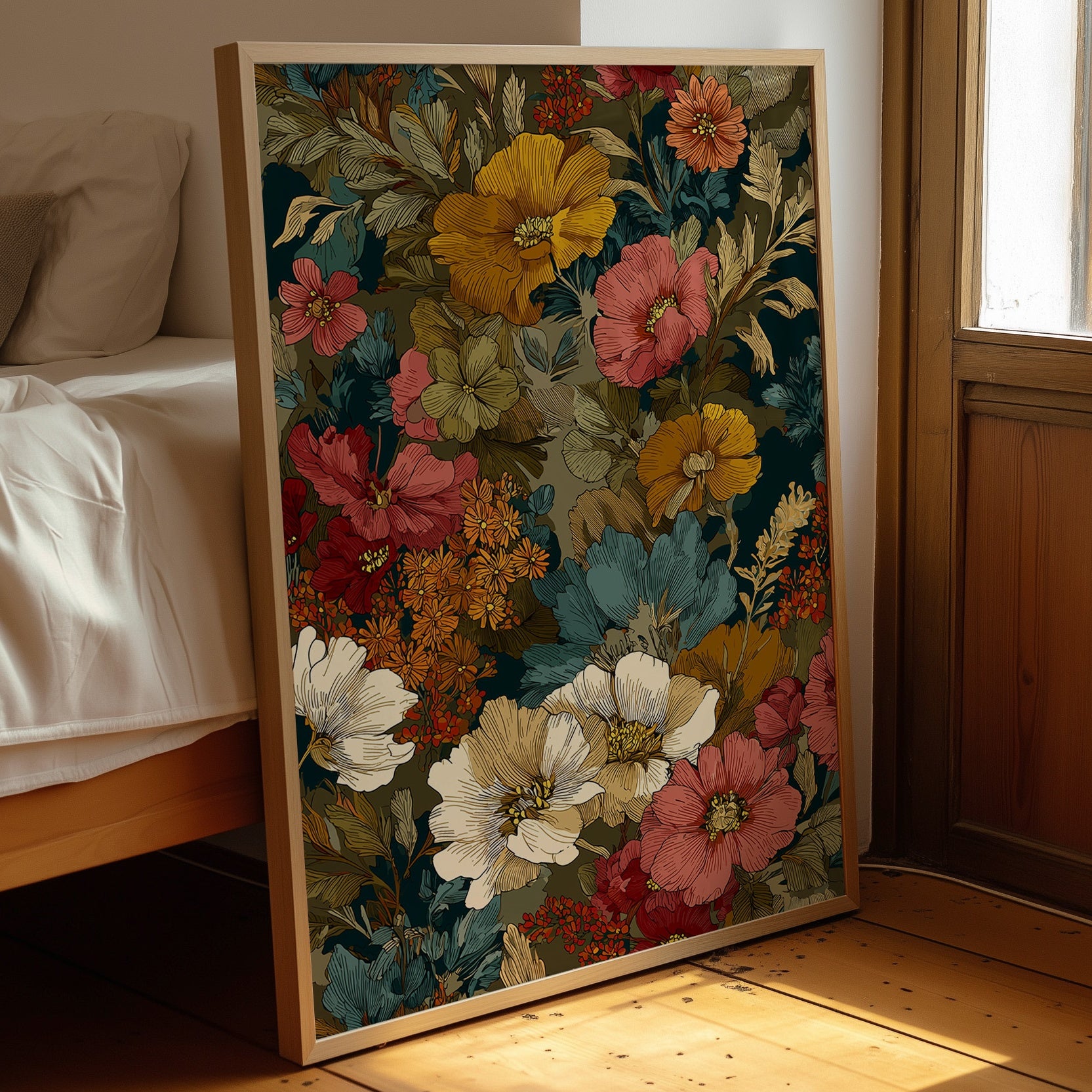 Golden Blooms Against Deep Teal