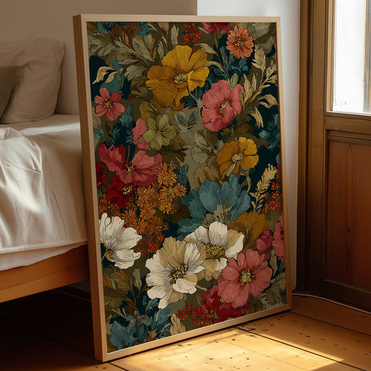 Golden Blooms Against Deep Teal