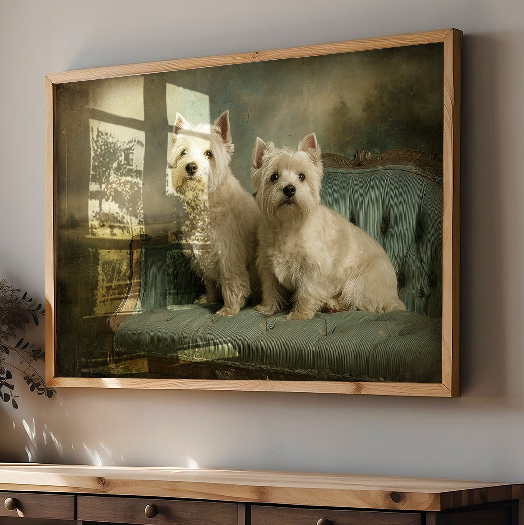 Two Terriers On Their Antique Settee