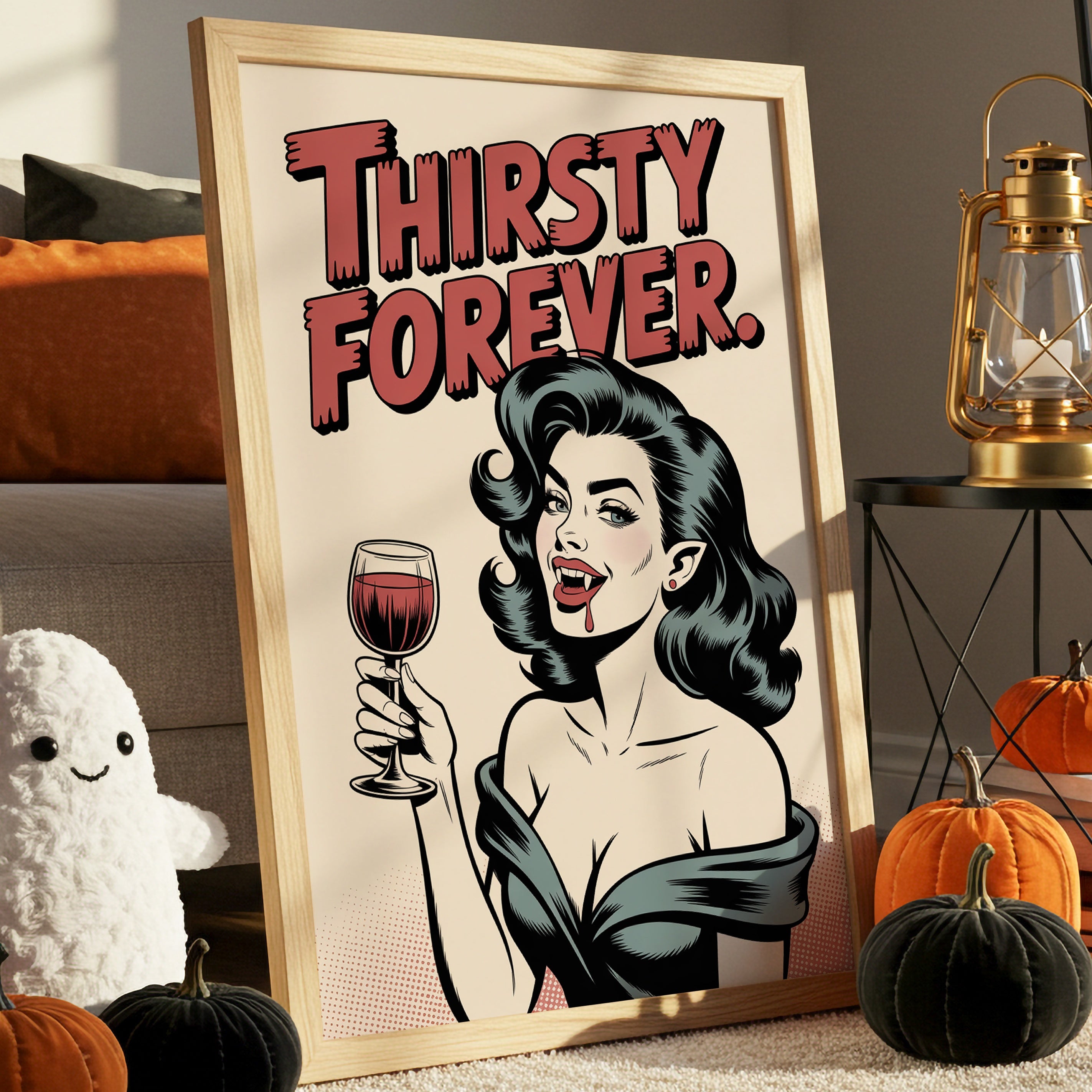 Vintage Vamp Sips Red Wine