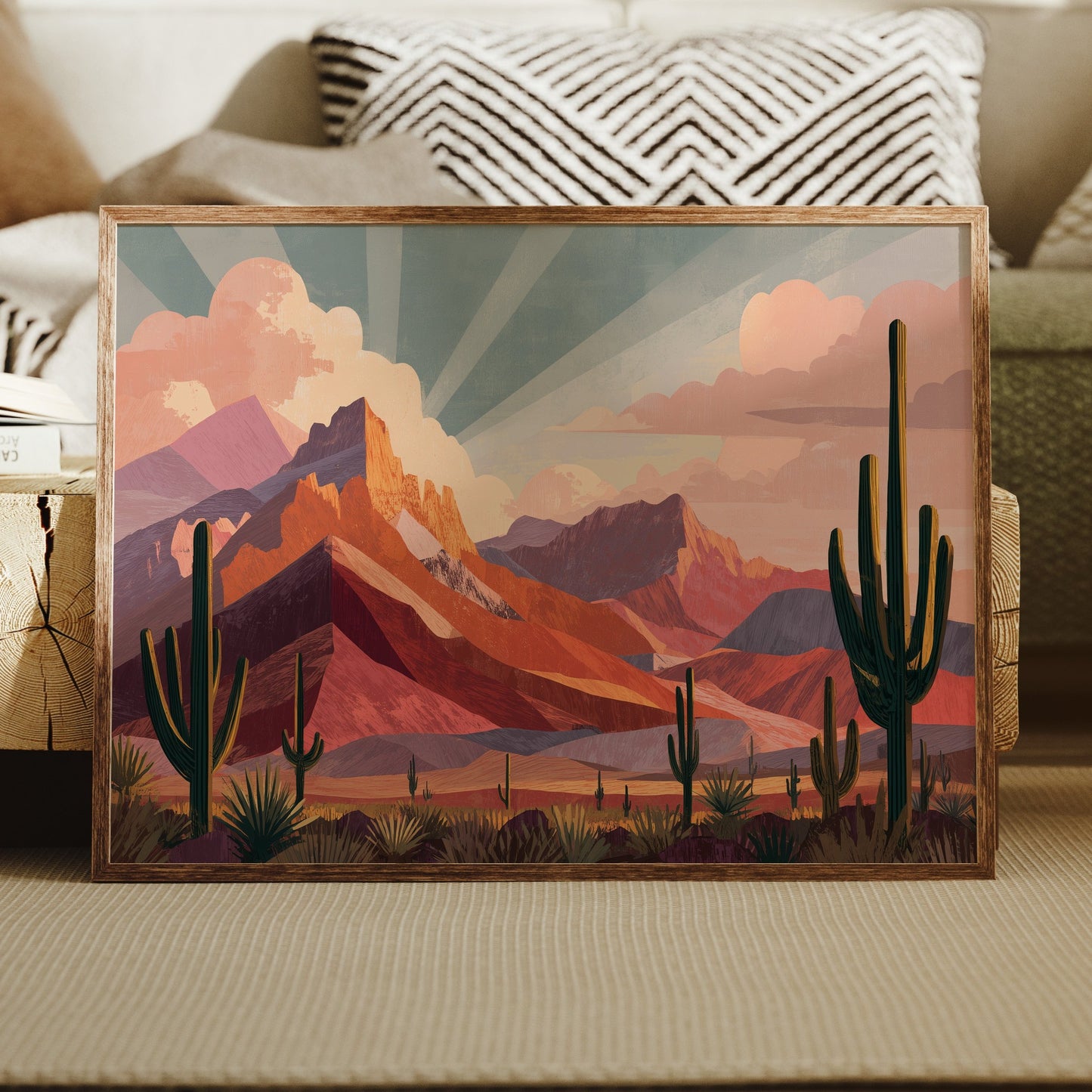 Saguaros Bathe In Coral Light