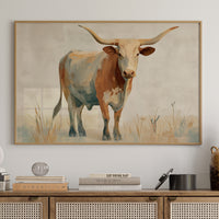 Longhorn's Stoic Gaze Across Prairie Whispers