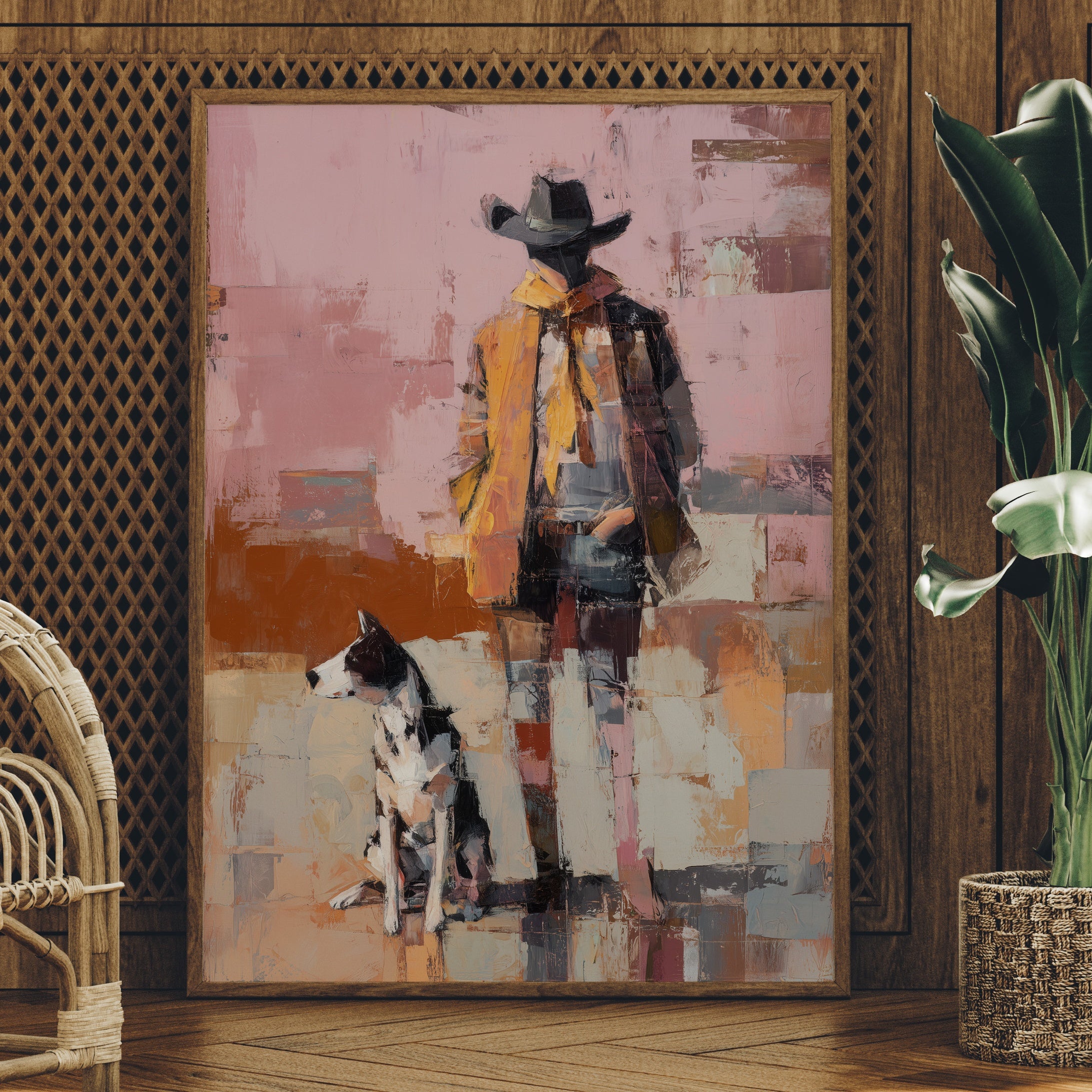 Cowboy Stands With Patient Dog