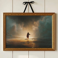 Solitary Figure Faces Rising Tide