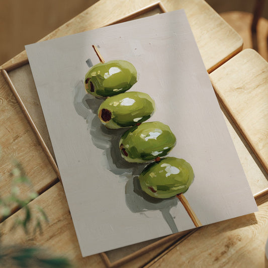 Verdant Olives on Wooden Skewer
