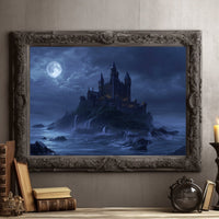 Moonlit Fortress Above Stormy Seas