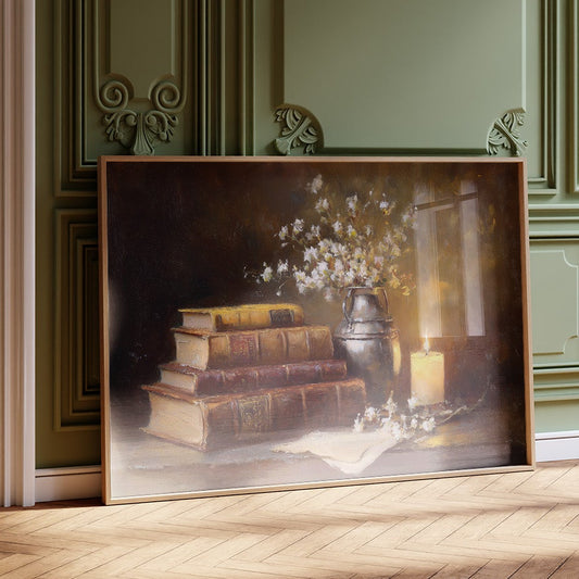 Scholar's Candlelight Among Dusty Tomes