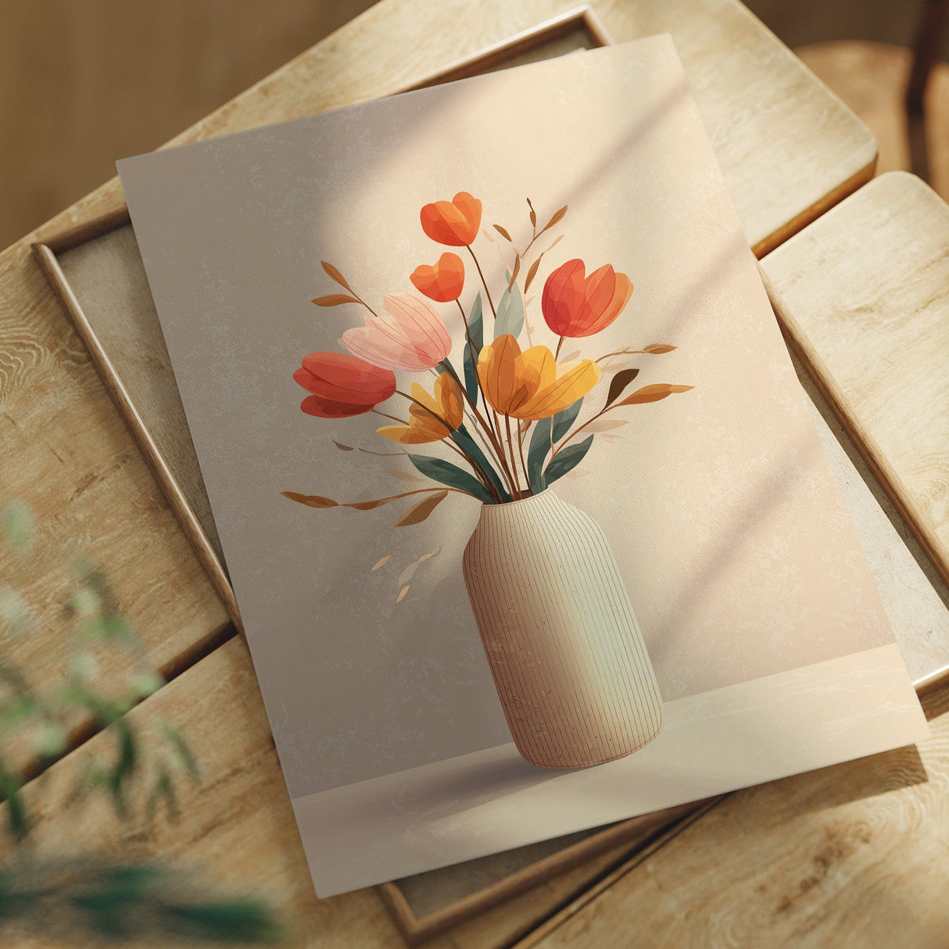 Sunlit Tulips in Minimalist Embrace