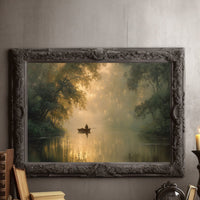 Solitary Boatman Crosses Golden Mist