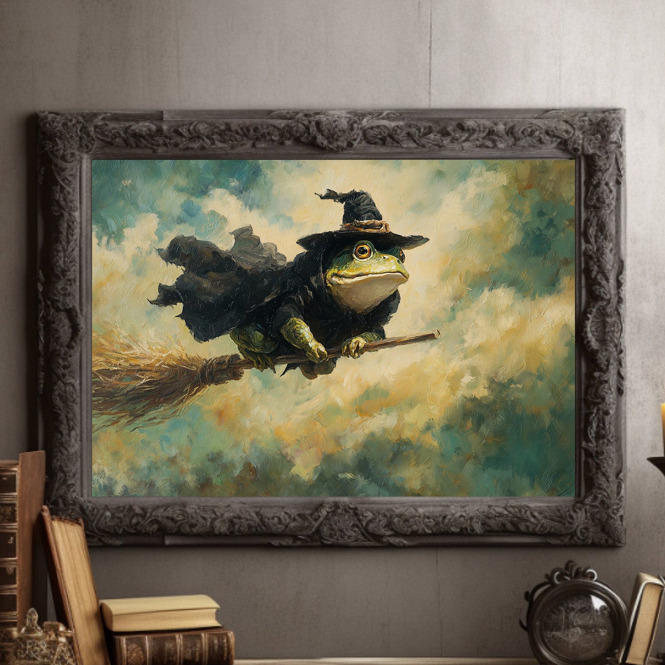 Frog Wizard Soars Through Clouds