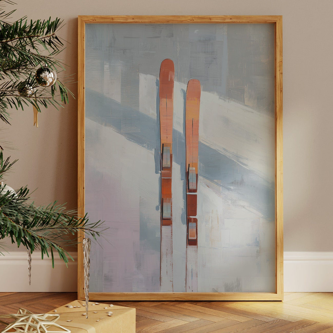 Alpine Duet: Copper Skis at Rest