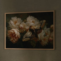 Moth Among Cream Peonies