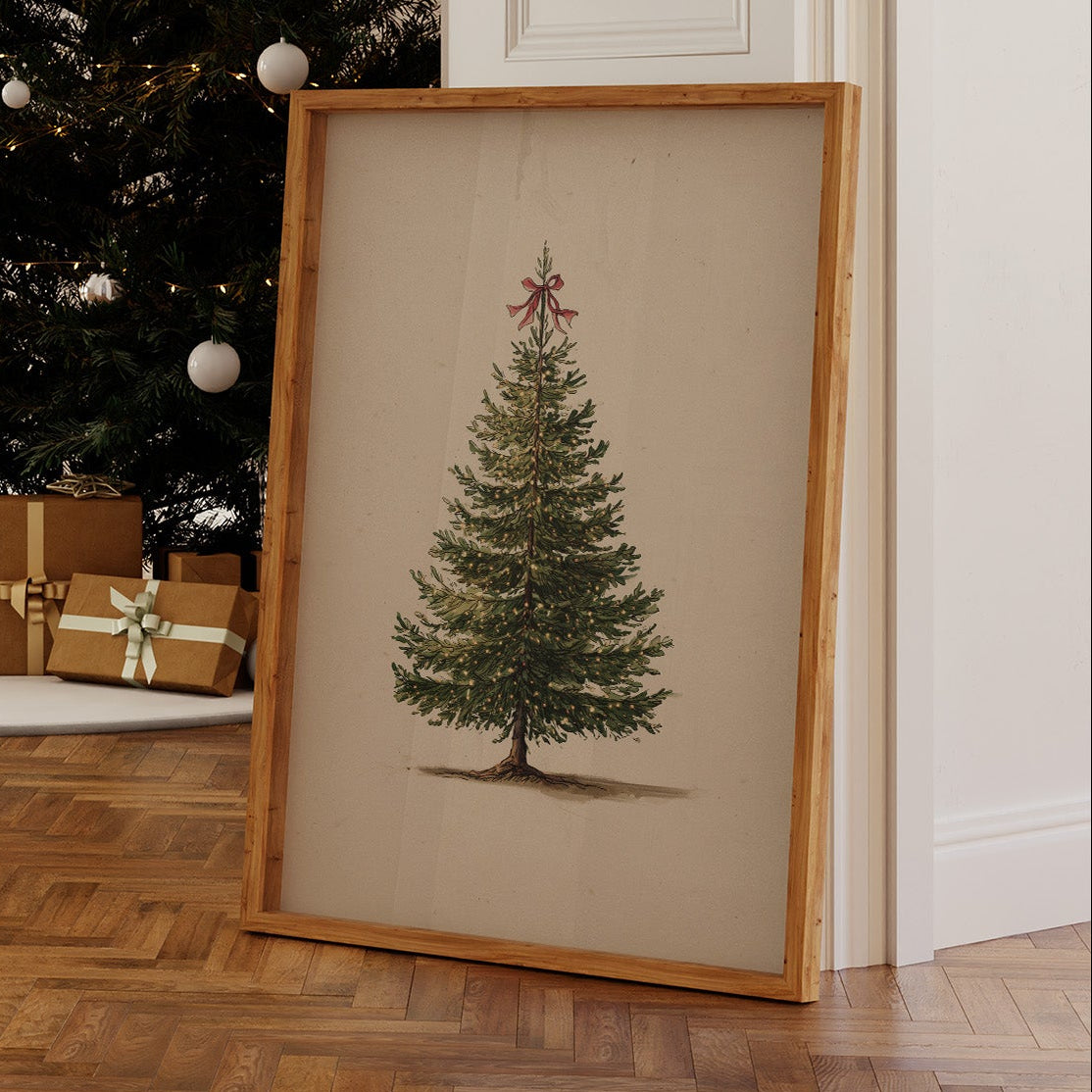 Vintage Evergreen with Crimson Bow