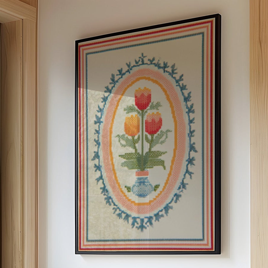 Tulip Trio in Cross-Stitch Medallion