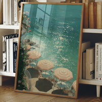Mediterranean Terrace: Parasols by Azure Waters