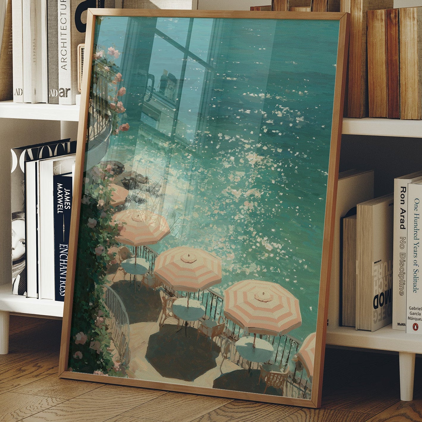 Mediterranean Terrace: Parasols by Azure Waters
