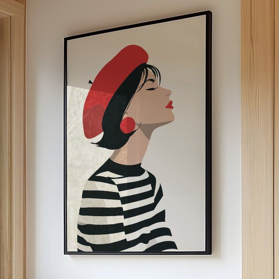 Parisian Reverie: Striped Elegance in Profile