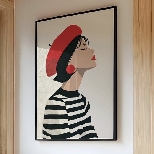 Parisian Reverie: Striped Elegance in Profile