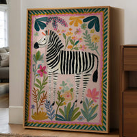 Whimsical Zebra in Floral Paradise