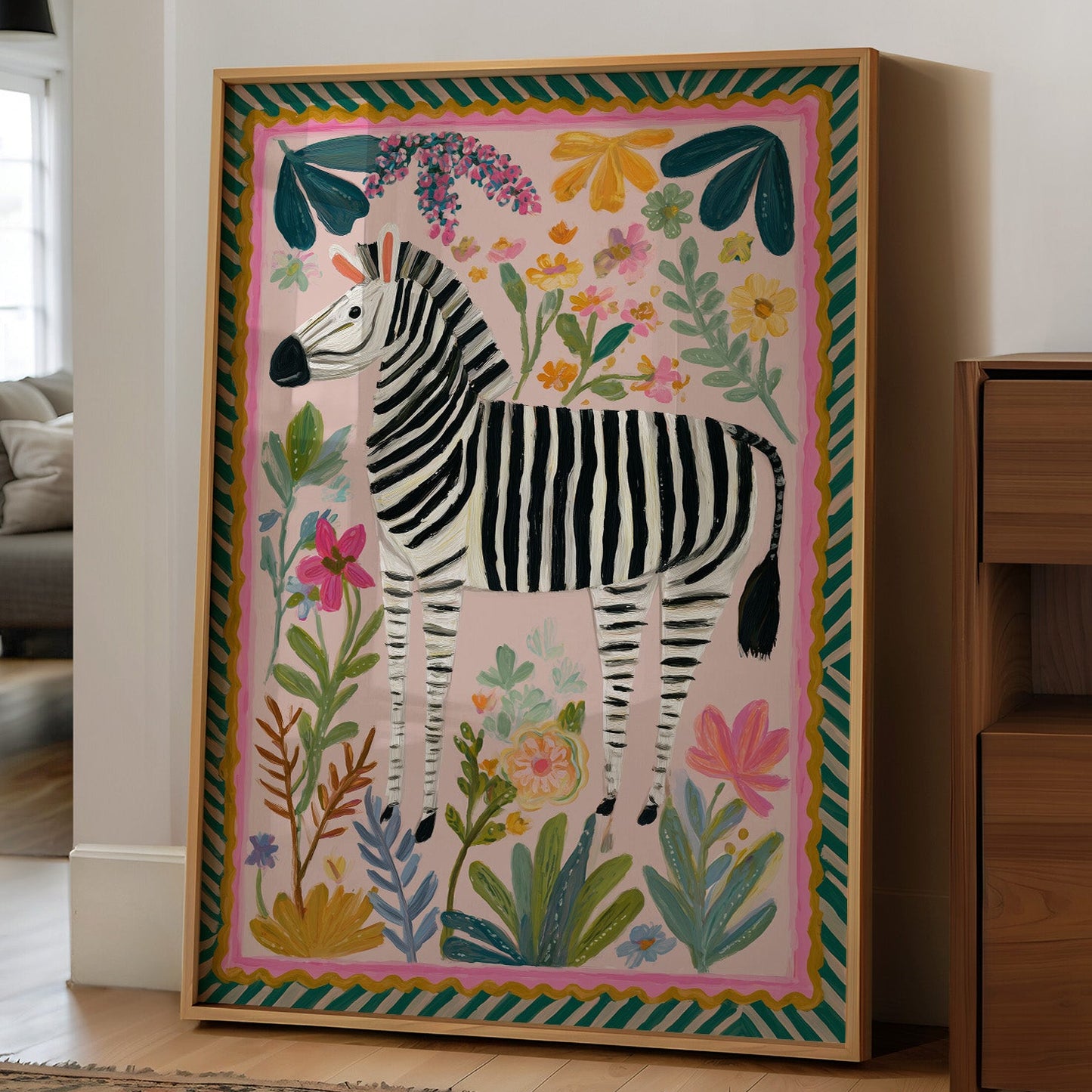 Whimsical Zebra in Floral Paradise