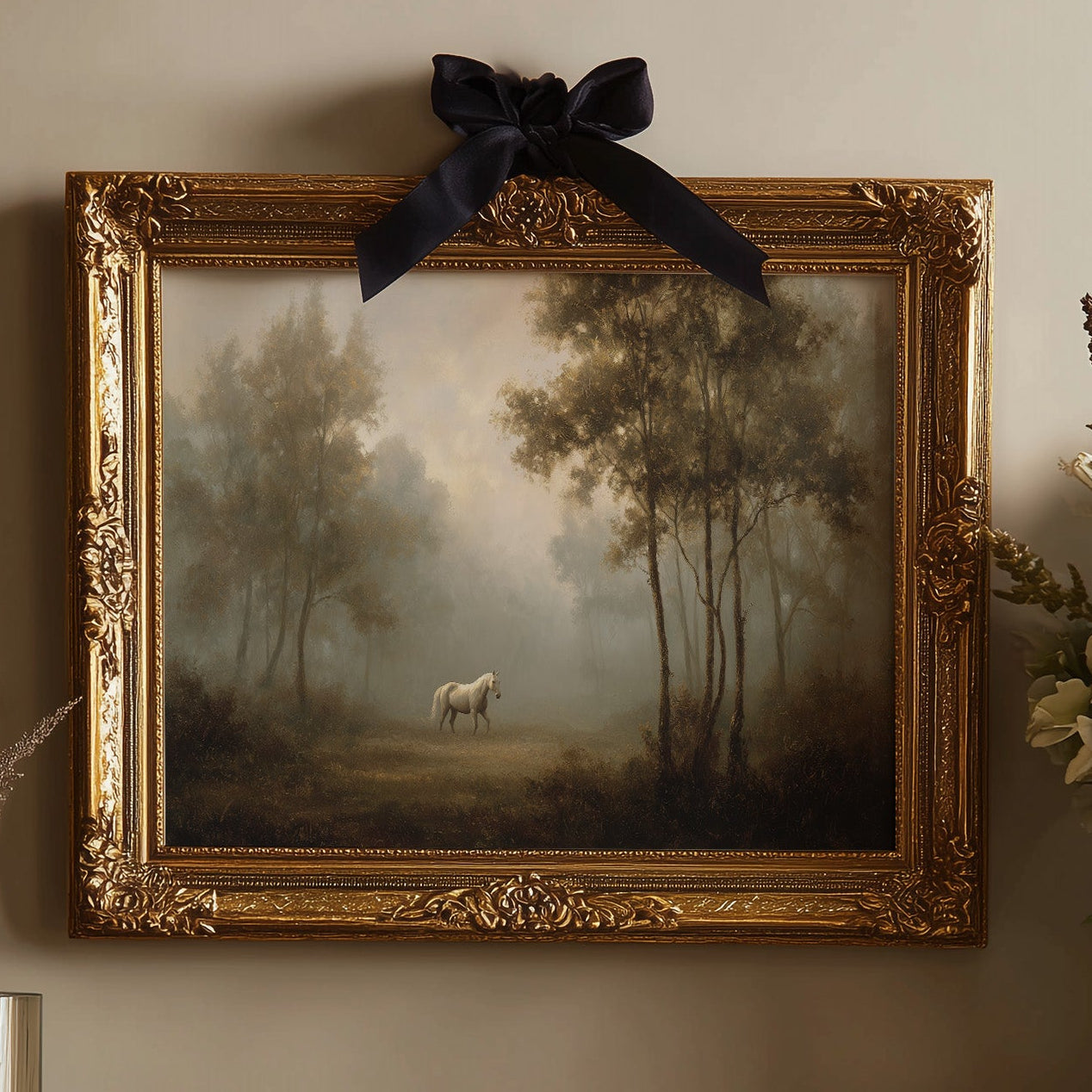 Lone Horse Among Misty Trees